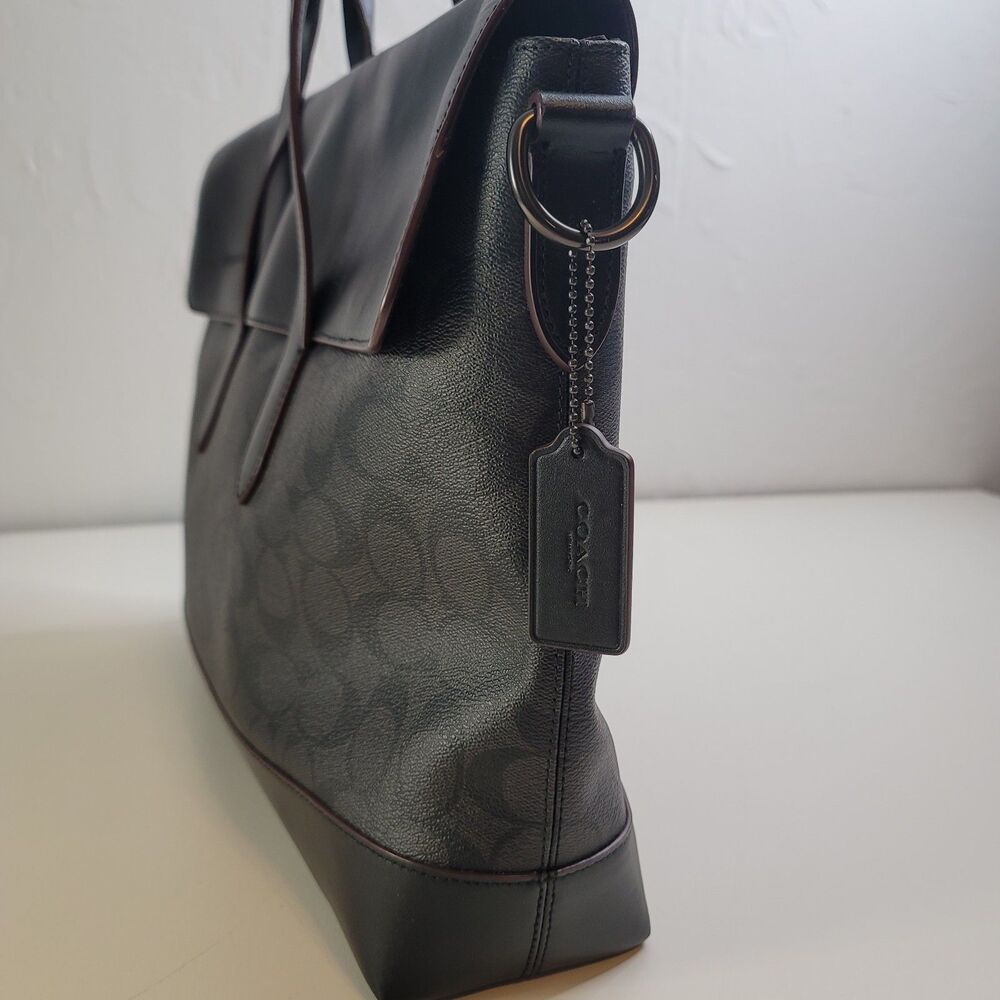 Coach Signature Embossed Coated Leather Briefcase Portfolio Laptop Bag Black - Picture 2 of 10